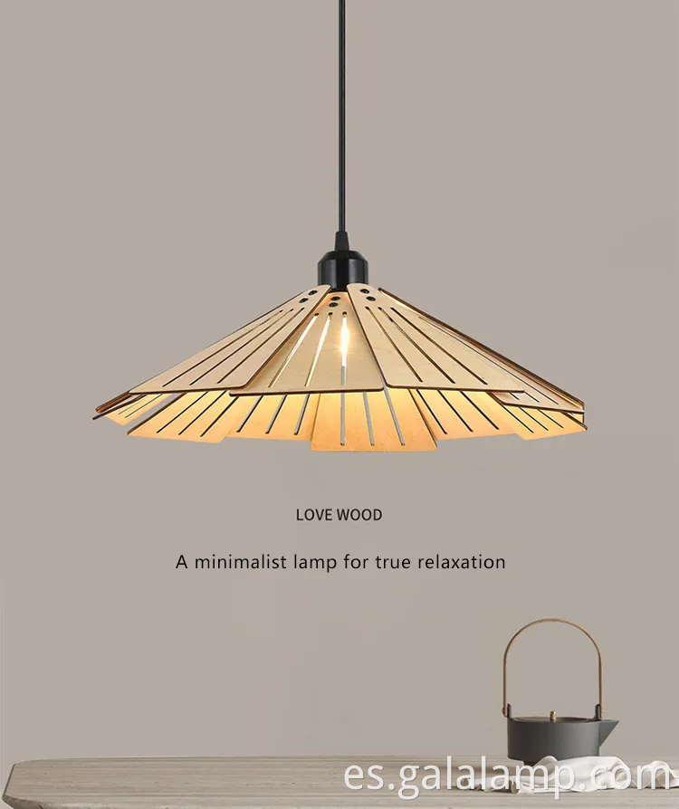 Elegante luz colgante de madera japonesa para salas de té